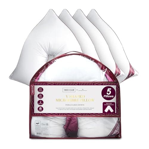 GC GAVENO CAVAILIA V Shape Pillow 5 Pack - Soft & Supportive Orthopaedic Pillows with Microfiber Filling - 36cm Deep Comfort Cushion for Back & Neck Support at Home and Hotel Pillow -(75x40cm), White