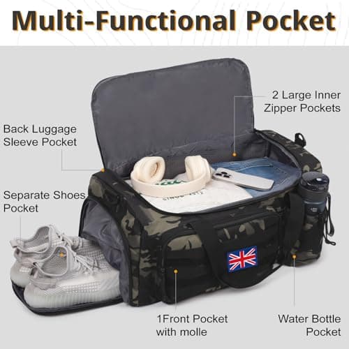 Bunnychic Tactical Gym Bag for Men, 60L Large Duffle Holdall Bag for Travel — view 3