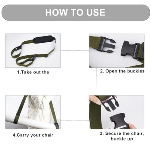 GORGECRAFT Chair Carrying Strap Adjustable Beach Chair Backpack Anti-Slip Shoulder Straps Replacement Universal for Foldable Bikes Scooter Camping Backpacking Picnics Outdoor Black 106-176cm — view 6