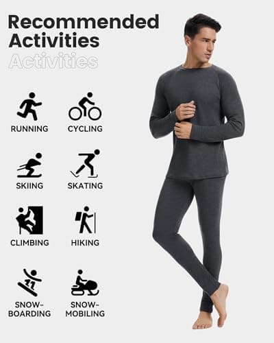 Men's 100% Merino Wool Base Layer Set Lightweight Heather Grey L — view 4