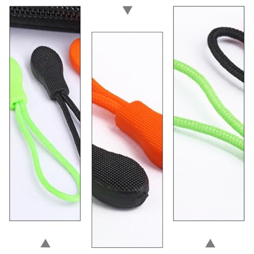 PRETYZOOM 15pcs Plastic Zipper Puller Kit with Black Green Orange Cord Pulls for Clothing and Suitcases, Sturdy Replacement Zipper Heads with Stay Cord for Easy Repair — view 5