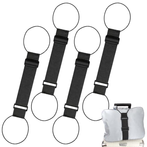 4 Pcs Elastic Fastening Belt for Luggage, Adjustable Luggage Connector Straps for Suitcases Attach Extra Bags, Black Luggage Straps for Suitcases, Portable Travel Suitcase Strap Travel Accessories
