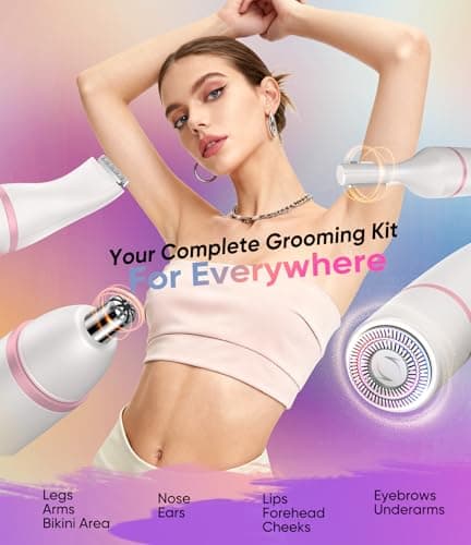 Facial Hair Remover for Women,4-in-1 Bikini Trimmer Women,USB C Mini Lady Shavers with 4-Level Battery Indicator (25%, 50%, 75%, 100%) Eyebrow Razor,Nose Trimmer,for Face Nose/Ear Body,Easy to Clean — view 3