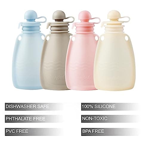 PandaEar 4 Pack Reusable Silicone Baby Food Pouches, Squeeze Pouches for Toddler Kids, BPA-Free Silicone Refillable Baby Food Storage, 5 oz — view 2