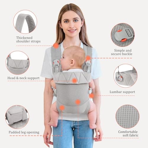 IULONEE Baby Carrier Newborn to Toddler Ergonomic Infant Carrier Wrap Grey — view 2