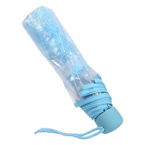 Tiiyee Clear Folding Umbrella, Cherry Blossom Floral for Travel Rain (Blue)