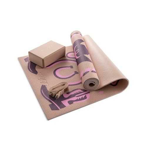MYGA Yoga Starter Set - 6mm Non-Slip Yoga Mat, Yoga Block and Strap - Starter Kit for Beginners in Pilates, Exercise and Fitness - Choice of Design (Cowgirl)