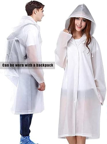 GUKOY Rain Poncho Raincoats, [2 Pack] EVA Reusable Rain Coat Jacket with Hood, Rain Cover Poncho for men and women（White+Grey） — view 5