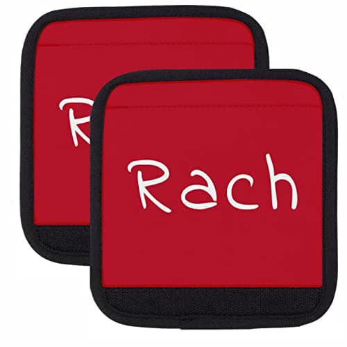 Nametape Express - Luggage Handle Wrap/Cover for Suitcase/bags Grip/Case Identifier perfect for travel Neoprene Wrap printed with name Luggage Tag (Red, Twin Pack) — view 2