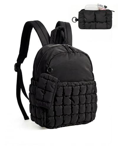 bagsmart Mini Backpacks for Women, Puffy Checkered Quilted Small Backpack