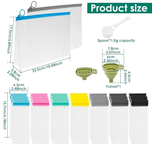 Protein Powder Travel Container Set,21Pcs Single Dose Bags & 2Pcs Large Zip BagsReusable Protein Powder Container to Go,Portable Supplement Storage with Funnel and Spoon for Workout Fitness — view 2