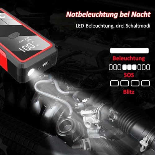 EAFC 2000A Jump Starter Power Bank 12V Car Battery Booster - Portable Starter for Cars, Trucks, Motorcycles - With LCD Display, LED Lamp, Smart Cable & USB-C - Ideal for Winter, Travel & Emergencies — view 4