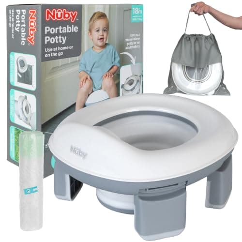 Nuby Go Potty Portable Toddler Toilet, Non-Slip, Travel Ready, Splash Guard, Suitable for 18+ Months (20 Disposable Bags Included)