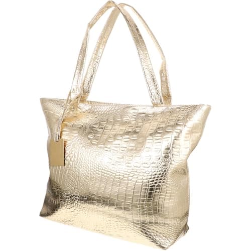 VALICLUD Large Pattern Handbag for Women Gold Tote Bag with Wide Shoulder Strap Spacious 13 Inch Pu Purse for Work Weddings Travel and Shopping