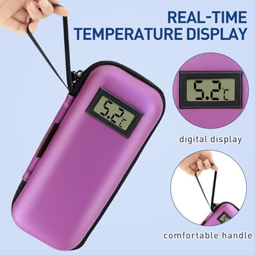 Insulin Cooler Travel Case, Refrigerated Medicine Travel Case with 2 Reusable Ice Packs TSA Approved for Diabetic Supplies Patent Pending, Portable Temperature Display Medicine Travel Cooler (Purple) — view 2