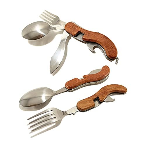 4-in-1 Camping Tableware Utensils, Portable & Detachable Stainless Steel Spoon Fork Knife & Bottle Opener Combo Set - Travel, Backpacking Cutlery Multitool — view 6