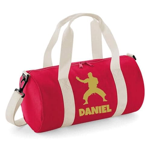 Personalised Martial Arts Overnight Bag Gym Holdall Sports Bag – Ideal Karate, Judo & Taekwondo, Large Travel Bag – Compact Size 20x20x40cm Dynamic Gift 12L Barrel Bag for Training – Red — view 3