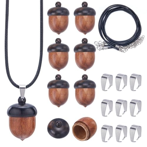 SUNNYCLUE 6 Sets Wood Acorn Box Necklace Making Kit Wood Acorn Charms Wooden Travel Pill Case Autumn Christams Wooden Charm Nut Detachable Nut Box for Jewellery Making Kits