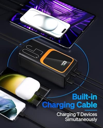 Power Bank 50000mAh Portable Charger with Built-in Cable: 22.5 W Fast Charging External Battery - Powerbank with 7 Outputs & 3 Inputs and Flashlight — view 6
