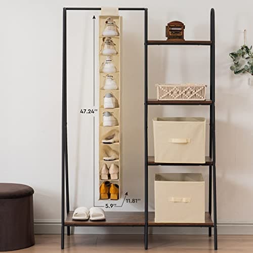YOUDENOVA Hanging Shoe Rack 10-Shelf Shoes Storage for Wardrobe Collapsible Hanging Shoe Organizer Slim Organiser Durable Fabric Wardrobe Storage Solutions for Shoes,Clothes,Hats - Beige — view 5