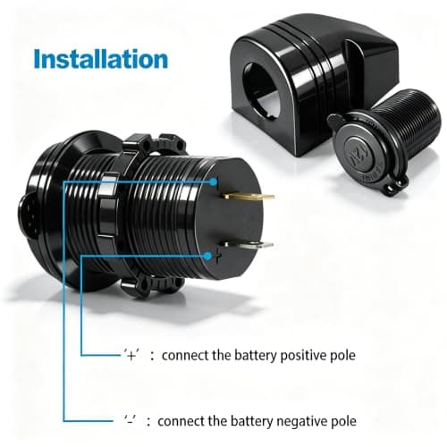 Surfaces Mount Socket 12V/24V Waterproof Power Outlet for Car Boat Motorcycle GPS Camera, Black Plastic Dashboard Accessory with Screws — view 2