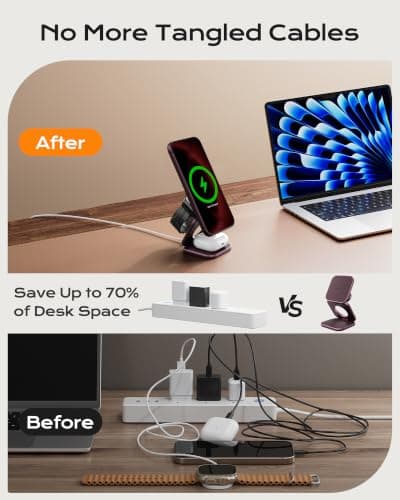 KU XIU Qi2.2 25W 3-in-1 Magnetic Wireless Charging Station-Burgundy — view 5