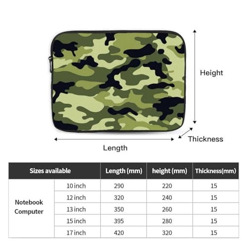 Camo Green Printed Laptop Sleeve Case 12 Inch - Protective Laptop Cover Bag Shockproof Notebook Computer Bag For Men And Women — view 4