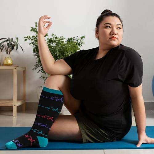 Plus Size Compression Sock For Men: Women Graduated Compression Stockings for Support Flight Travel Running Pregnancy Sports Edema Nurses Seniors Athletic Socks 20-30 mmHg Black 5XL 1Pairs — view 5