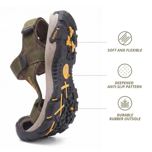 Camel Crown Men's Waterproof Hiking Sandals Closed Toe Water Shoes Athletic Sport Sandals for Summer Outdoor Beach Wading Boat, Green camouflage, 31.0 cm M — view 5
