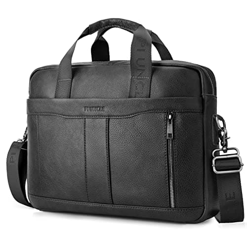 BAGZY Leather Laptop Bag for Men - 15.6 Inch Briefcase Messenger Shoulder Bag for Business & Office (Black)