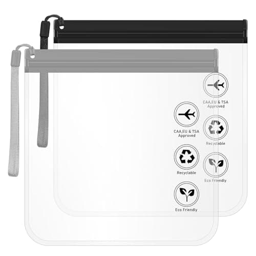 LOPHE Clear Travel Toiletry Bag TSA Approved, 20x20cm Airport Security Liquids Bag, Waterproof Cosmetic Bag with Handle (Black & Grey), 2 Pack Travel Accessories for Women & Men