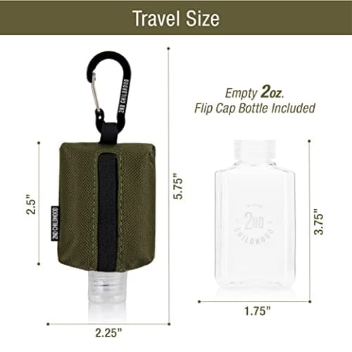 2nd Childhood Travel Hand Sanitizer Keychain Holder Case, Clip-On - Olive — view 2
