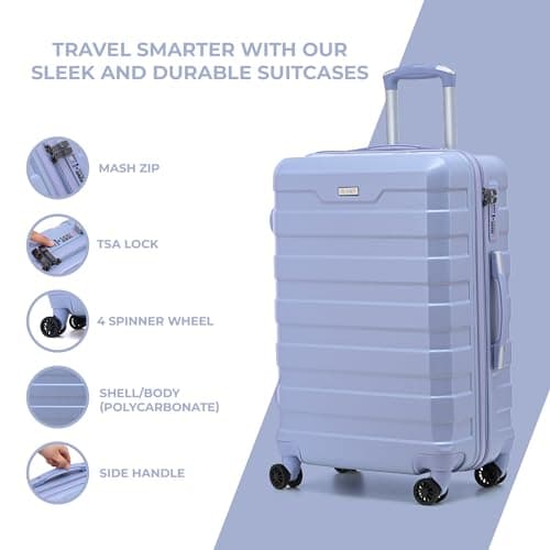 CMY Hard Shell PC Carry on Cabin Approved 20'' Lightweight Suitcase Luggage Trolley with 4 Spinner Wheels TSA Combination Lock Suitcase Approved by Over 100+ Airlines (Purple) — view 4