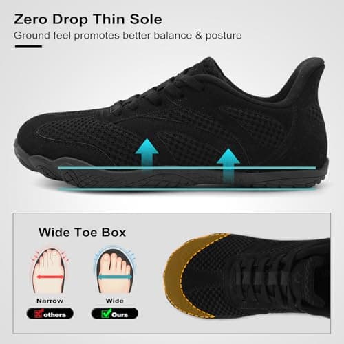 JOINFREE Men’s Walking Shoes Wide Fit Barefoot Trainers Slip On Trainers Zero Drop Minimalist Shoes Lightweight Breathable Gym Training Casual Shoes for Daily Wear Black Size 13 — view 4