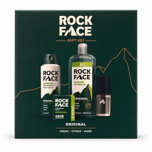 Rock Face Men's Refillable Deodorant & Grooming Gift Set, Original Scent