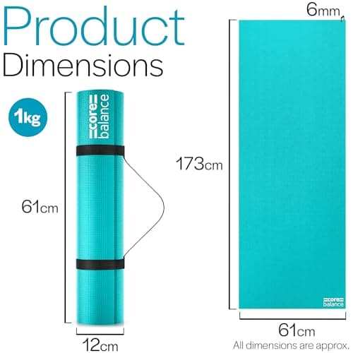 Core Balance Yoga Mat With Strap 6mm Thick Non Slip Foam For Home Exercise (Teal) — view 5