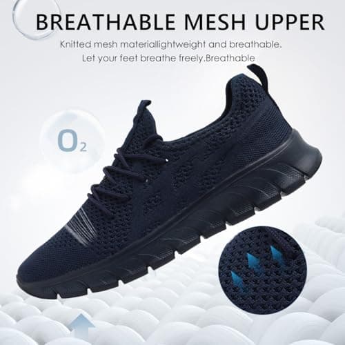 LANGFEUU Mens Trainers Breathable Lightweight Non-Slip Dark Blue UK Size 8 — view 3