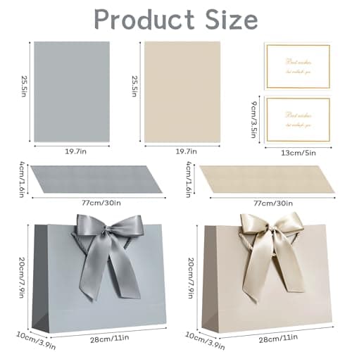 BBLIKE Medium Gift Bags for Present - 2 Pcs Birthday Gift Bag with 4 Wrappers and 2 Cards, Luxury Paper Bags with Handles for Girls Boys Wedding Party Christmas Valentines Bridesmaid (Brown Silver) — view 2