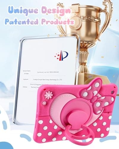 Kokaade Kids Case for iPad 9th/8th/7th Generation 10.2 Inch 2021/2020/2019 - Cute Girly Cartoon Soft 3D Bow Heart Dot Silicone Case with Strap & Rotating Stand Tablet Cover for Girls Teens — view 4