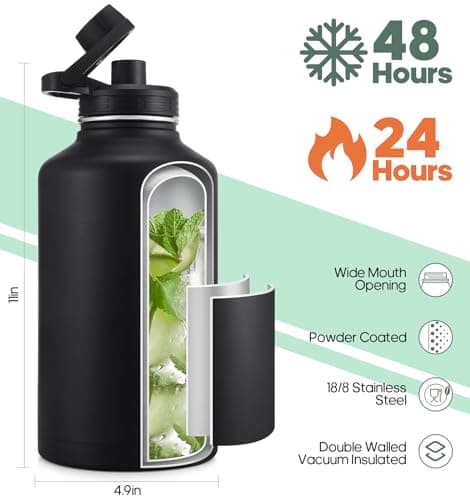 HydroPal Vacuum Insulated 1.9L Stainless Steel Water Bottle with Dual Lids — view 3