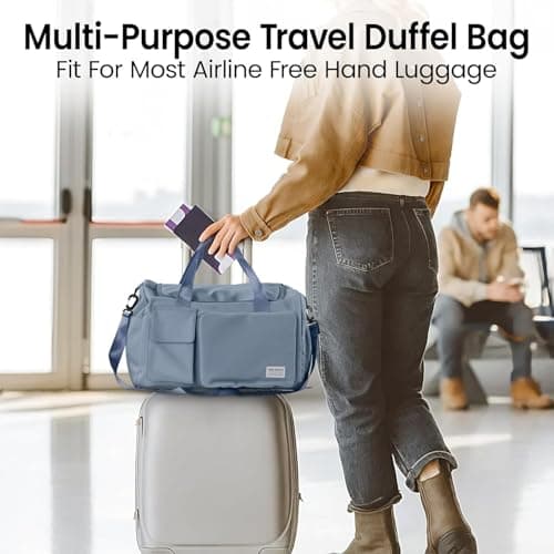 BREEZENEST Gym Bag Womens Foldable 48×27×32cm – Travel Duffel in Oxford Fabric, Gym Bag with Shoe Compartment & Maternity Bag (Blue) — view 6