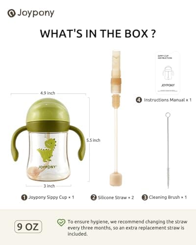 Joypony PPSU Sippy Cup, 266ml Spill Proof Weighted Straw Cup, Green — view 6