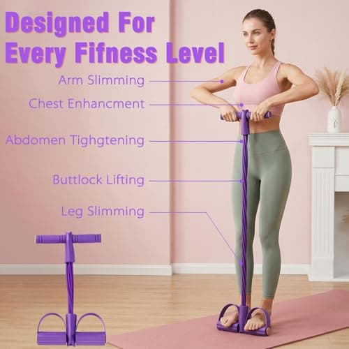 YANJINGSHE pedal resistance bands with handle, 6-Tube Purple Exercise Bands — view 4