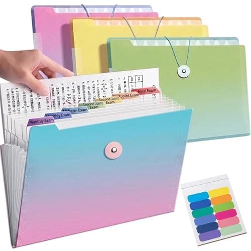 4 Pack Expanding File Folder A4, 8 Pocket Accordion File Organiser with Tabs, Poly Document Wallets with Button Closure, Large Capacity for Office School Travel (Multi-Color)