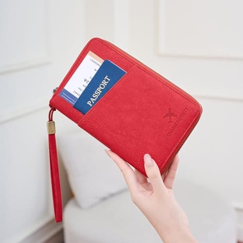 Toctax Passport Holder Travel Wallet for Family, RFID Passport Wallet Travel Document Holder for Men and Women (Red) — view 3