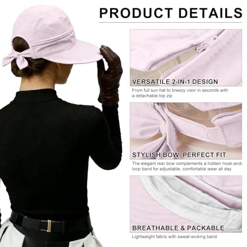 ADUDVLO Sun Hats for Women UK, Stylish UPF 50+ 2-in-1 Detachable Top & Adjustable Visor, Foldable Packable Wide Brim Beach Hat for Travel & Outdoor (Light Pink) — view 4
