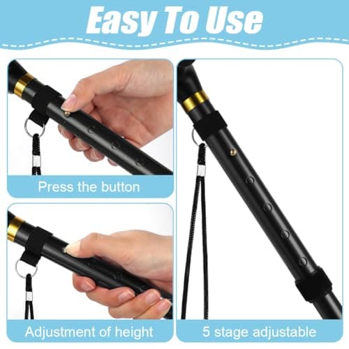 Flintronic Walking Stick, Folding Walking Stick, Adjustable Folding Walking Sticks, Collapsible Lightweight Flexible Stick, Comfortable Grip Durable Mobility Aid for Men Women, Black — view 3