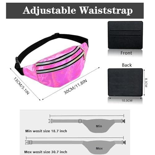 BAIYSFFG Metallic Fanny Pack Fashionable Waist Bag Waterproof Belt Bags Unisex Fashion Waist Casual Travel Bum Bag with 3 Zipper Pockets for Women Men Sports Running Hiking Jogging (Pink) — view 2