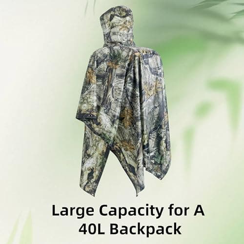 Fousam Rain Poncho, Camo Poncho Multi Use Waterproof Rain Coat, Camo, 45"x55" — view 5