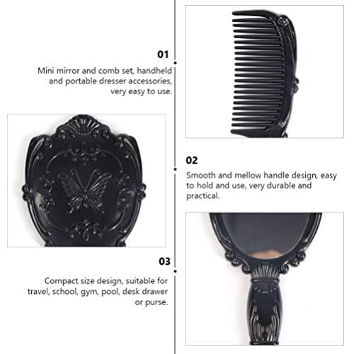 Mini Hairdressing Mirror Comb Kit Black 2 Piece Set Pp — view 3